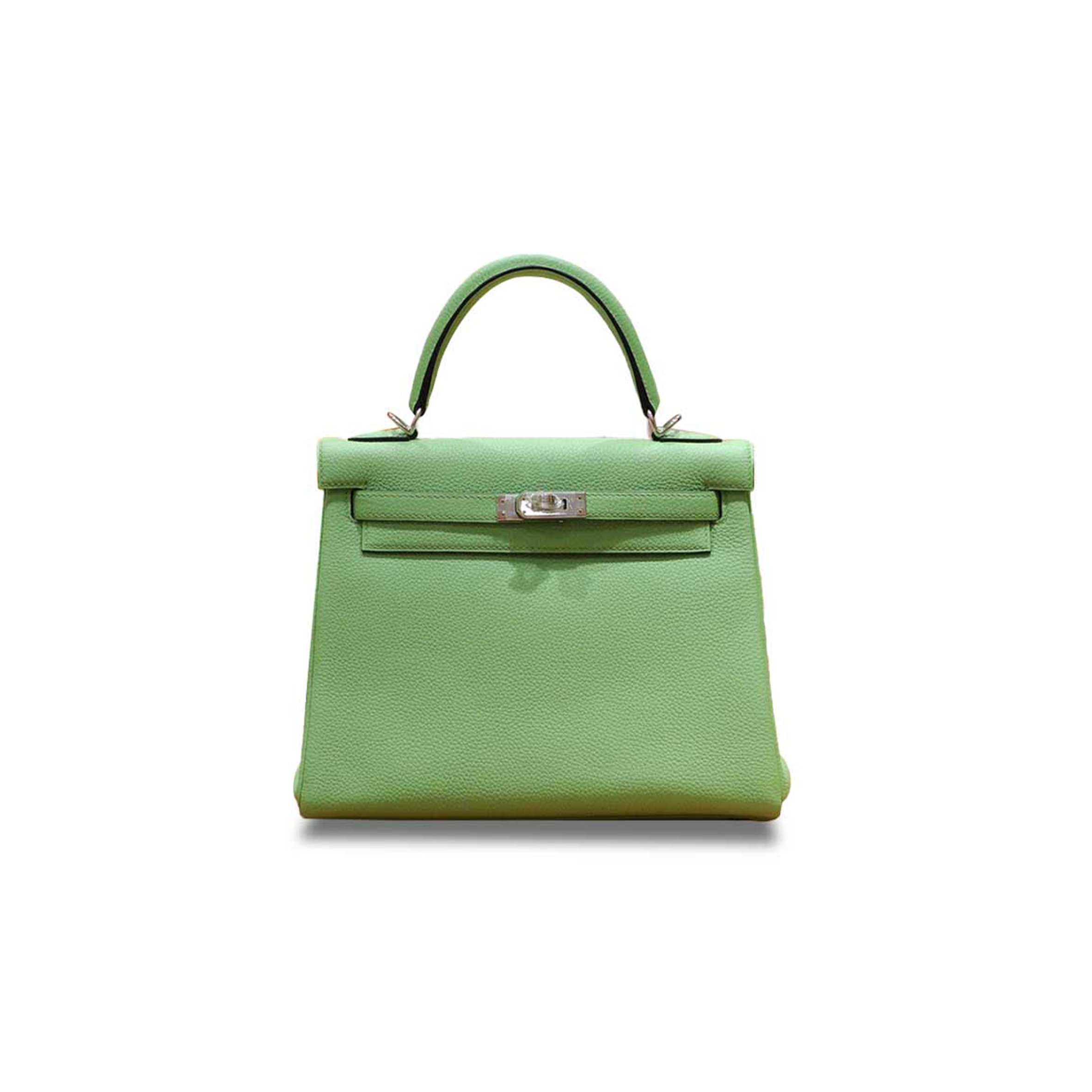 HERMÈS KELLY 25 AVOCADO GREEN TOGO SILVER BUCKLE (25*17*7cm)